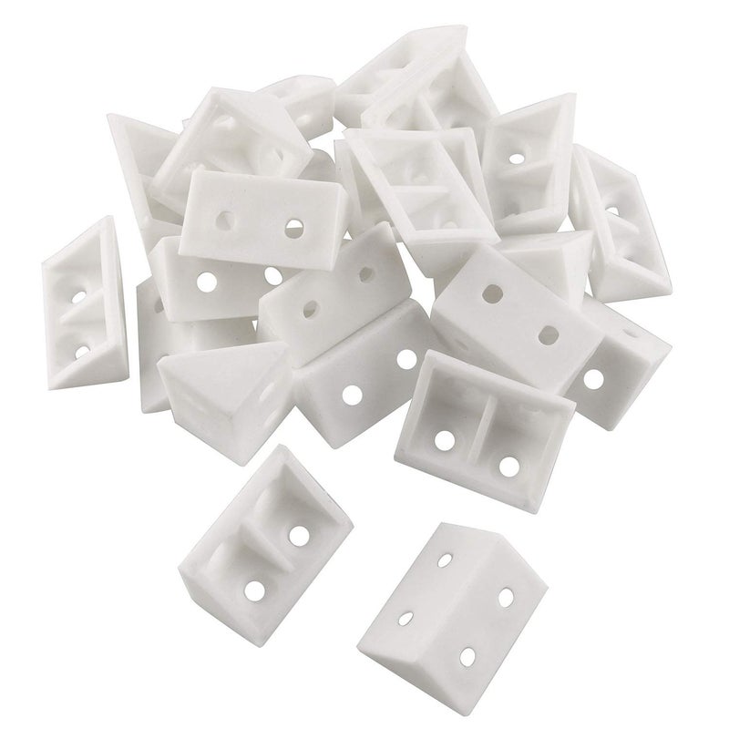 JCBIZ 24pcs 20x32mm White L Shape Bracket Plastic Furniture Corner Brace Joint with Color Plated Self-Tapping Screw for Right Angle Corner Joints of Drawers, Windows, Frames, Cabinet - Image 1